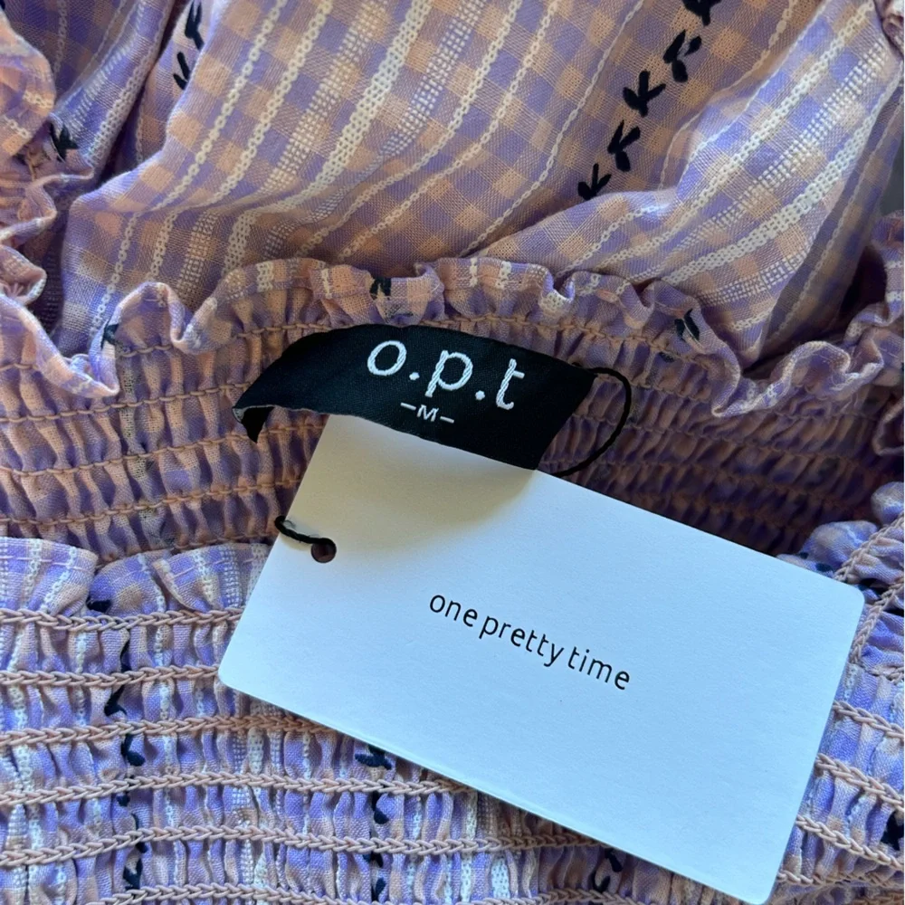NWT O.PT. Serenette Square Neck Smocked
Gingham Midi Dress Sz M purple pink - Picture 7 of 11